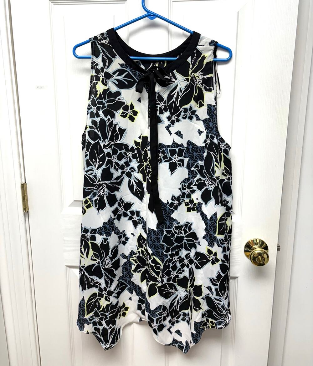 Vince Camuto Blouse White Black Sleeveless Top Tie Back, Women's Plus Size 2X